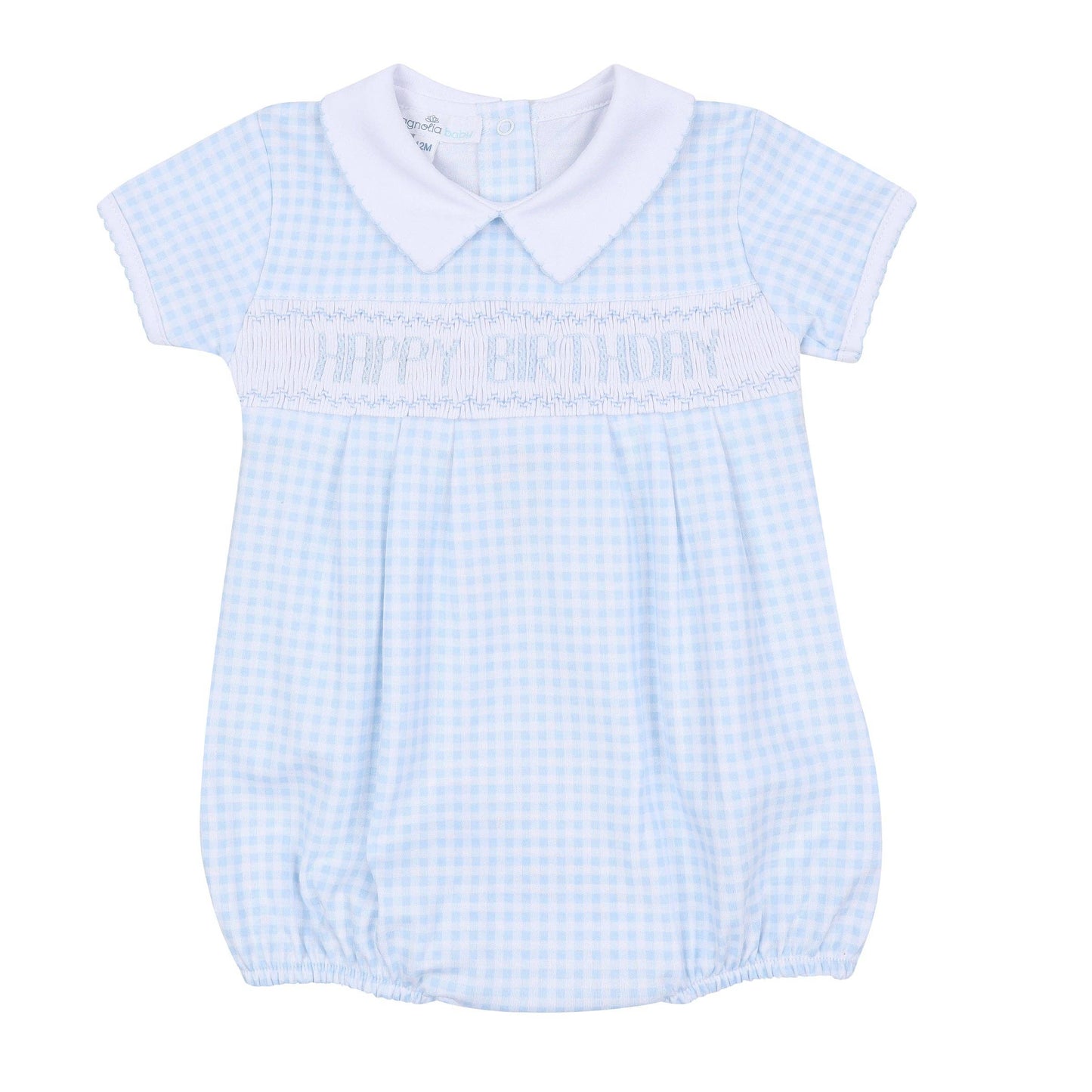 Birthday Classics Smocked Short Sleeve Bubble- Blue