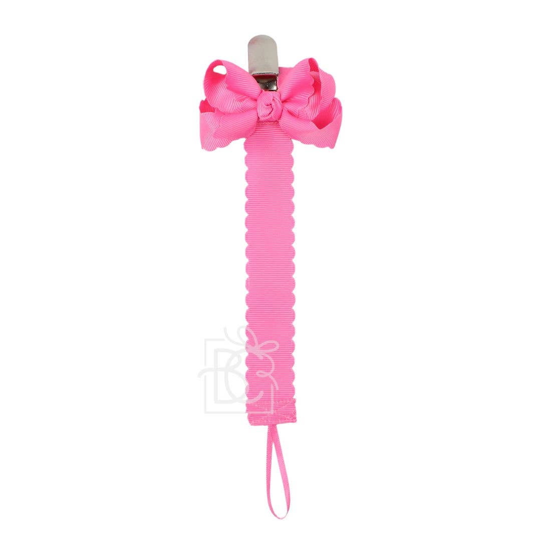 Pink Scalloped Grosgrain Pacifier Clip- Detachable Bow
