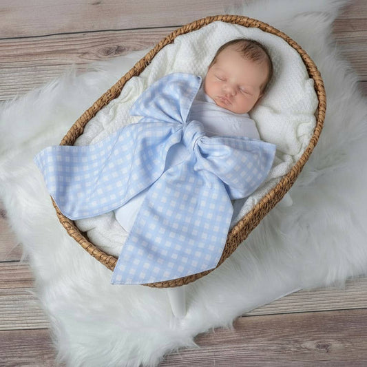 Blue Gingham Bow Swaddle Sash