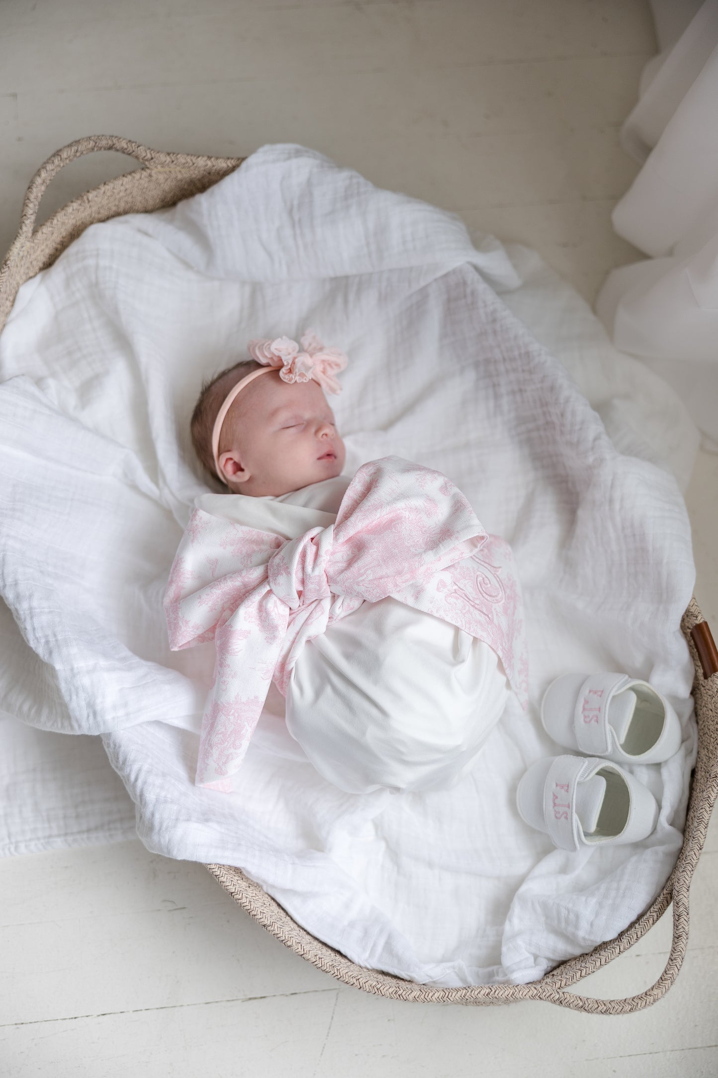 Pink Toile Bow Swaddle Sash